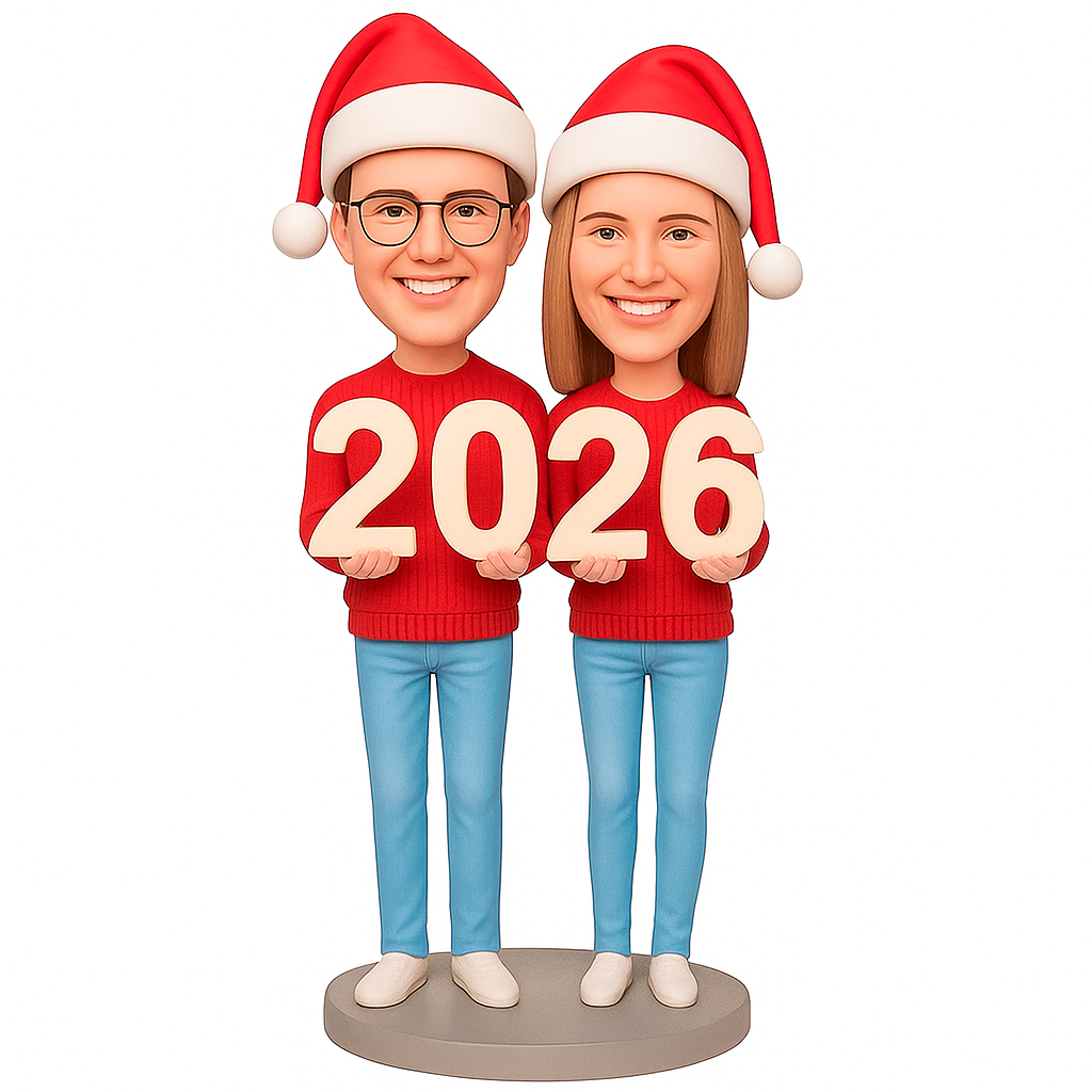 Christmas Gifts for Couples – Custom Bobbleheads – Couple Holding 2026 Numbers