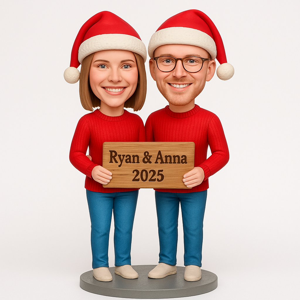 Christmas Gifts for Couples – Custom Bobbleheads – Personalized Name Sign Edition