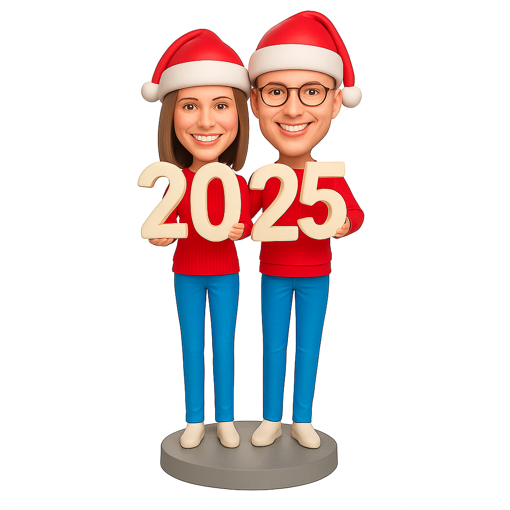 Christmas Gifts for Couples – Custom Bobbleheads – Red Sweater Couple Holding 2025
