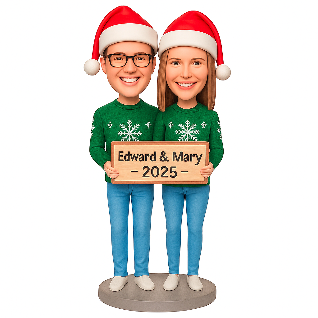 Christmas Gifts for Couples – Custom Bobbleheads – Personalized Green Sweater Edition