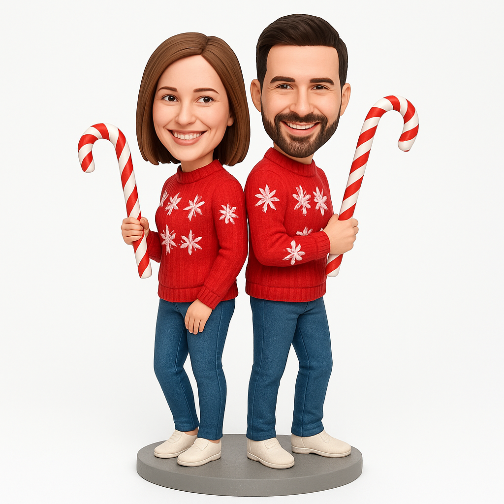 Christmas Gifts for Couples – Custom Bobbleheads – Candy Cane Couple Edition