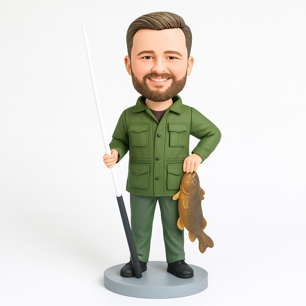 Custom Fishing Bobblehead with Catch – Fully Personalized Fisherman Figure