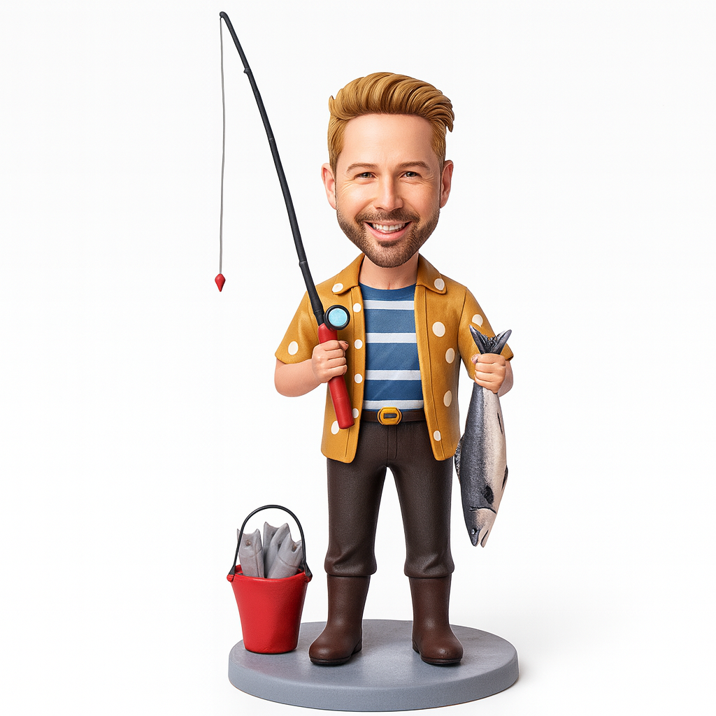 Custom Fishing Bobblehead with Rod – Personalized Gift for Fishermen