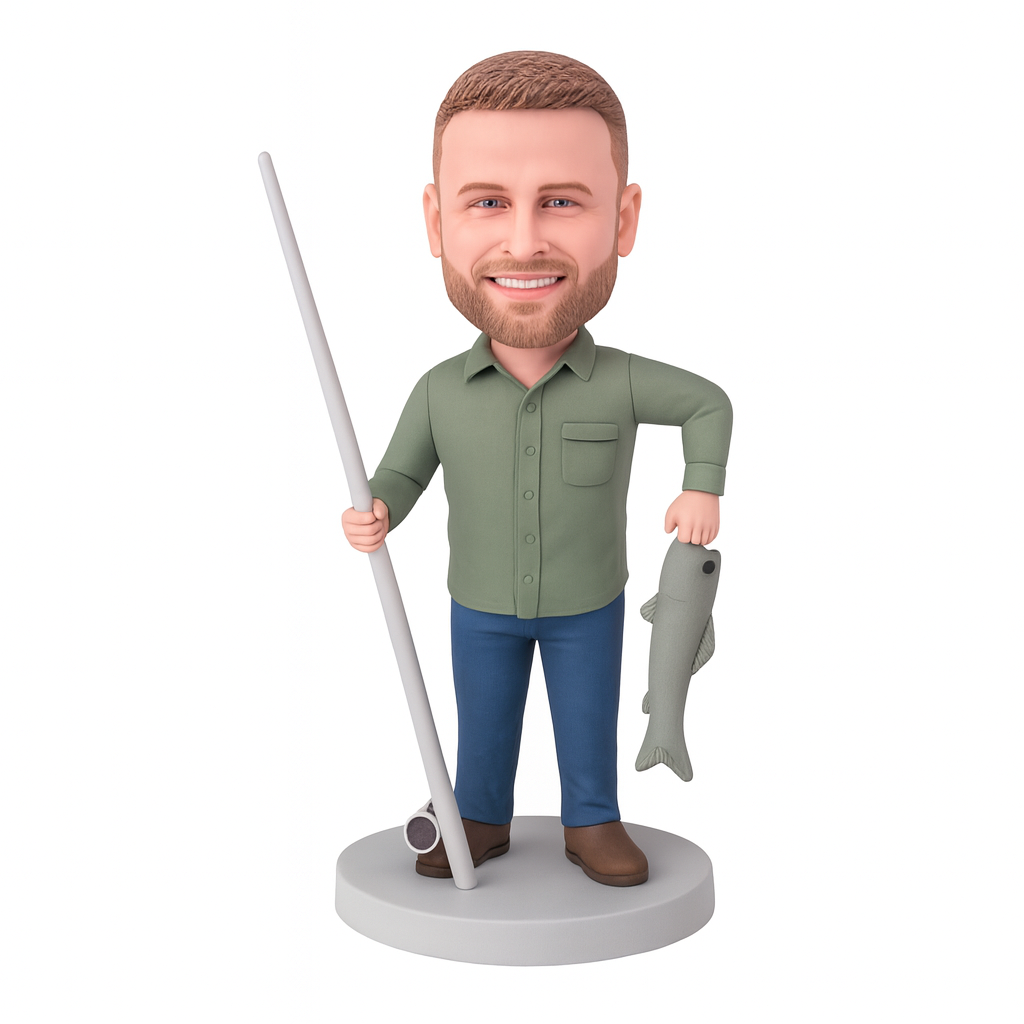 Custom Fishing Bobblehead with Spearfish – Personalized Fisherman Gift