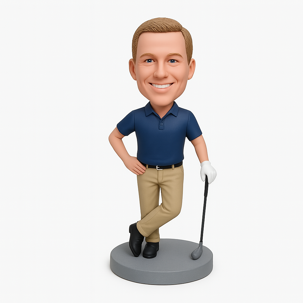 Custom Male Golfer Bobblehead with Club - Personalized Sports Gift