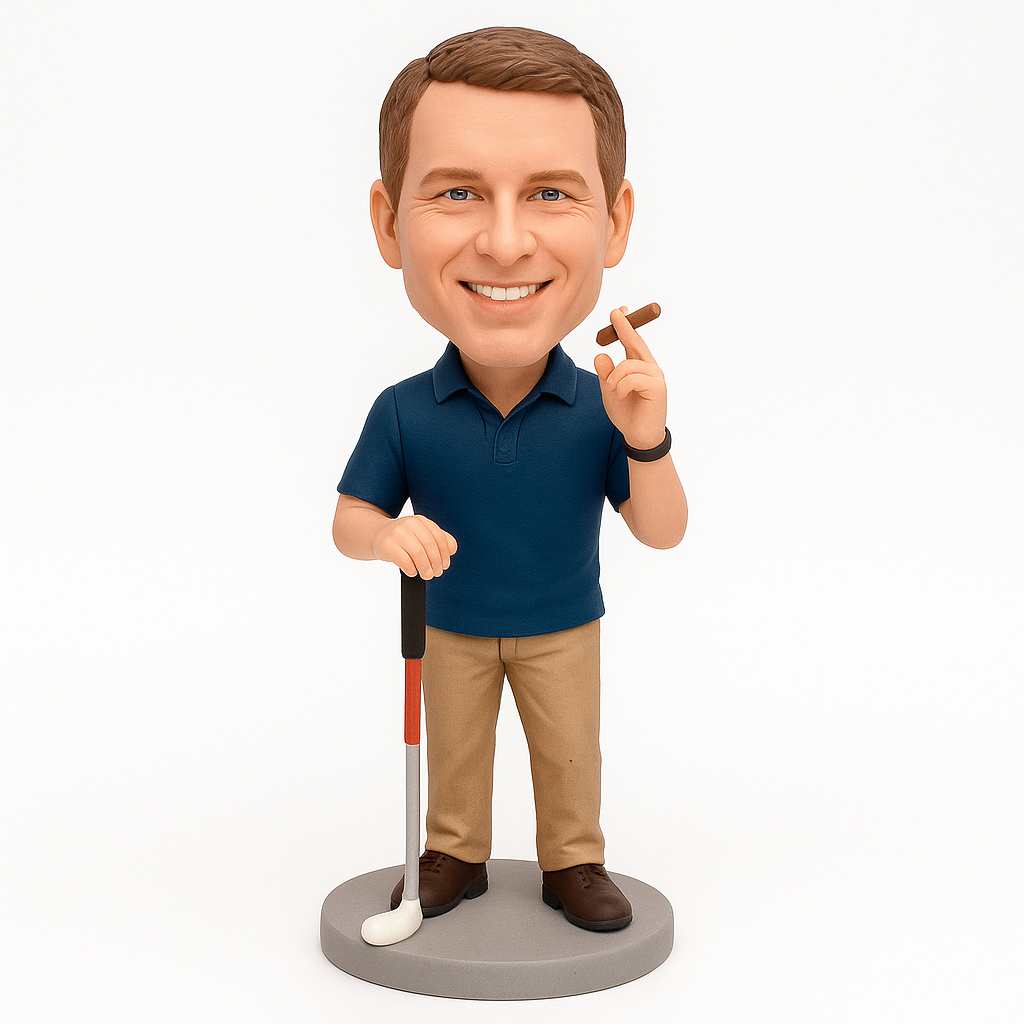 Custom Male Golfer Bobblehead in Polo - Personalized Golf Gift