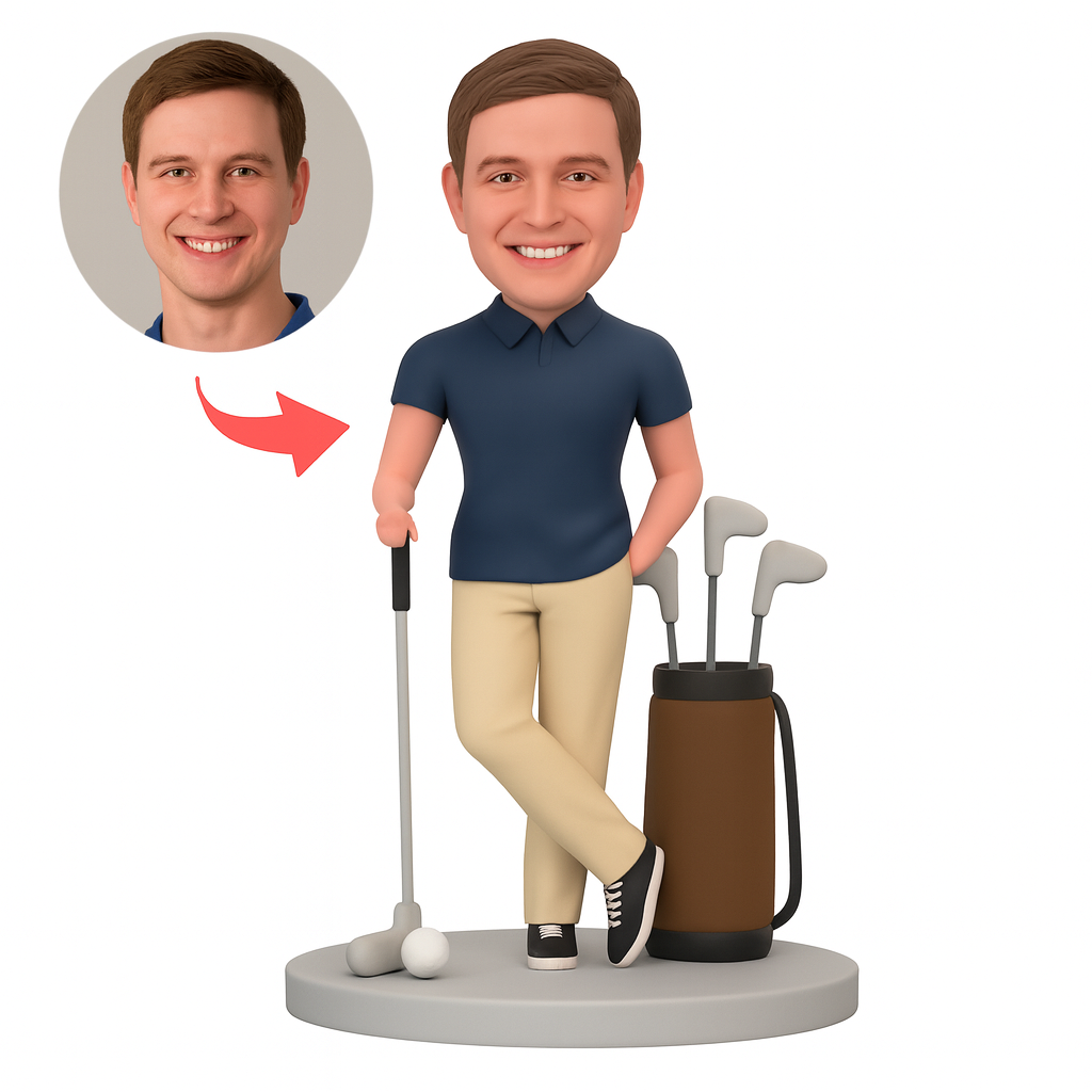Custom Male Golfer with Bag Bobblehead - Personalized Golf Figurine