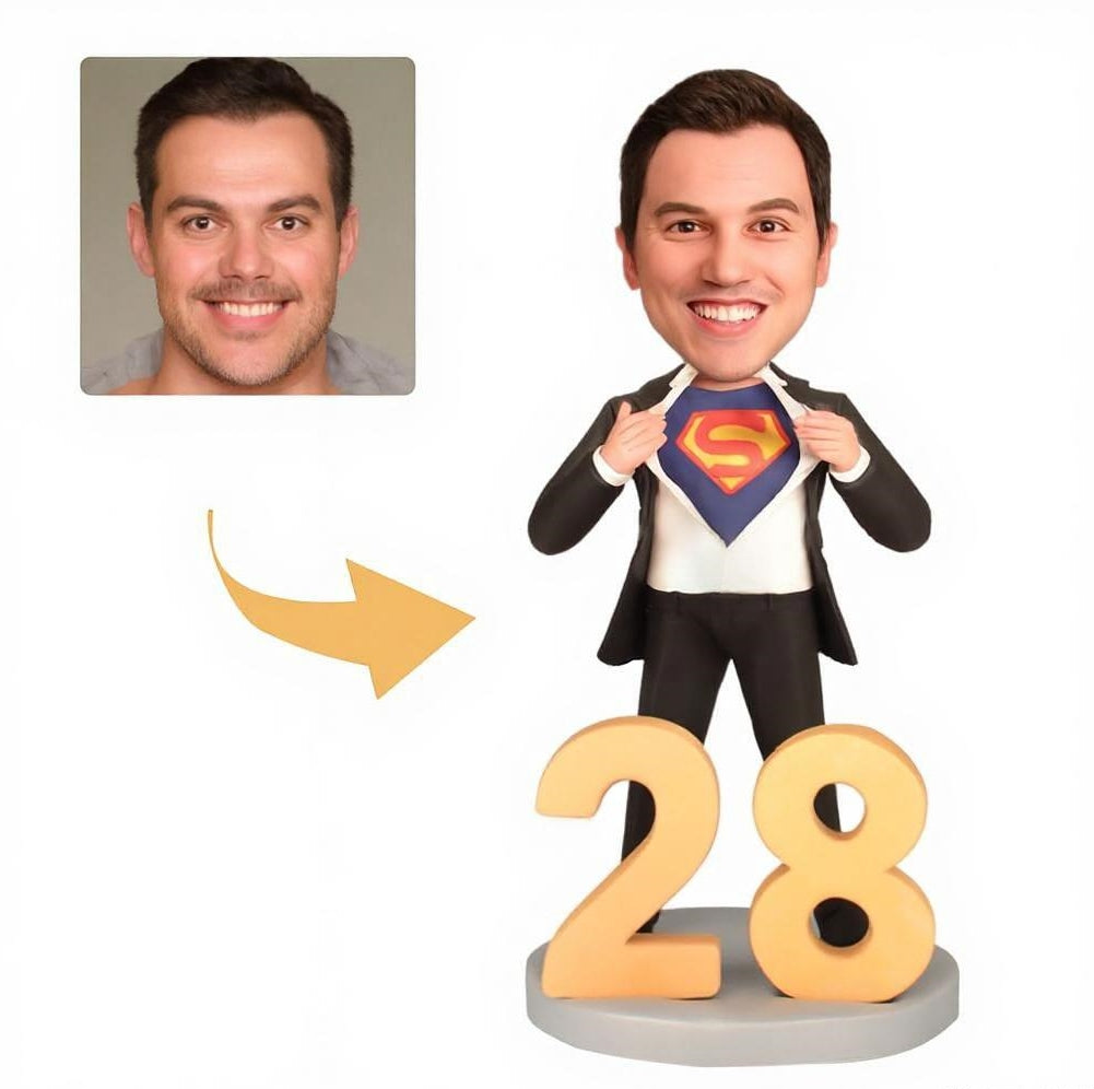Superhero Gentleman Custom Bobblehead – Personalized Birthday Figurine