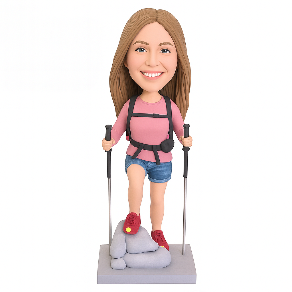 Custom Female Hiking Bobblehead - Personalized Outdoor Trekking Gift