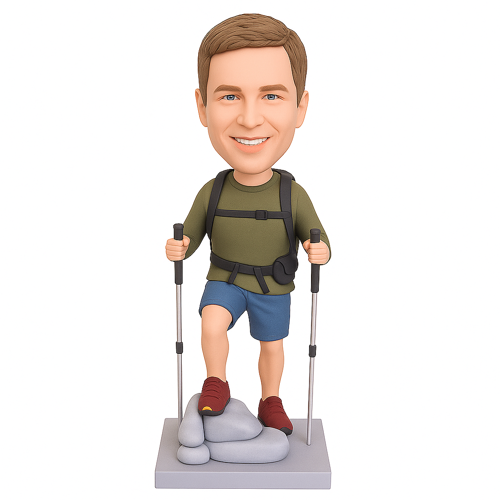 Custom Male Hiking Bobblehead - Personalized Outdoor Adventure Gift
