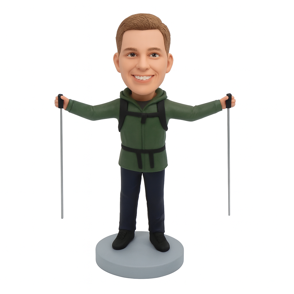 Custom Male Hiking Bobblehead - Personalized Hiking Souvenir Gift