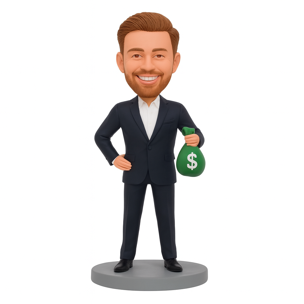 Custom Businessman Bobblehead - Personalized Figurine with Money Bag
