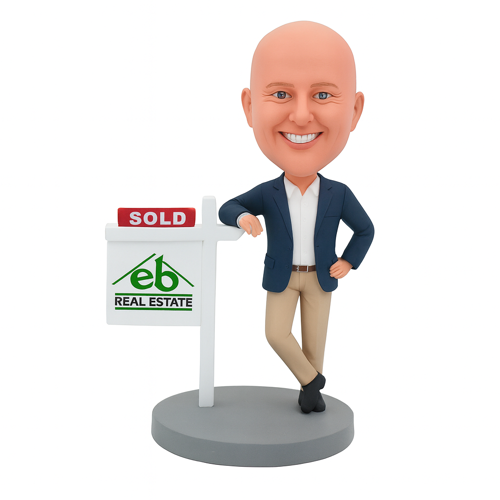 Custom Businessman Bobblehead - Personalized Figurine with SOLD Sign
