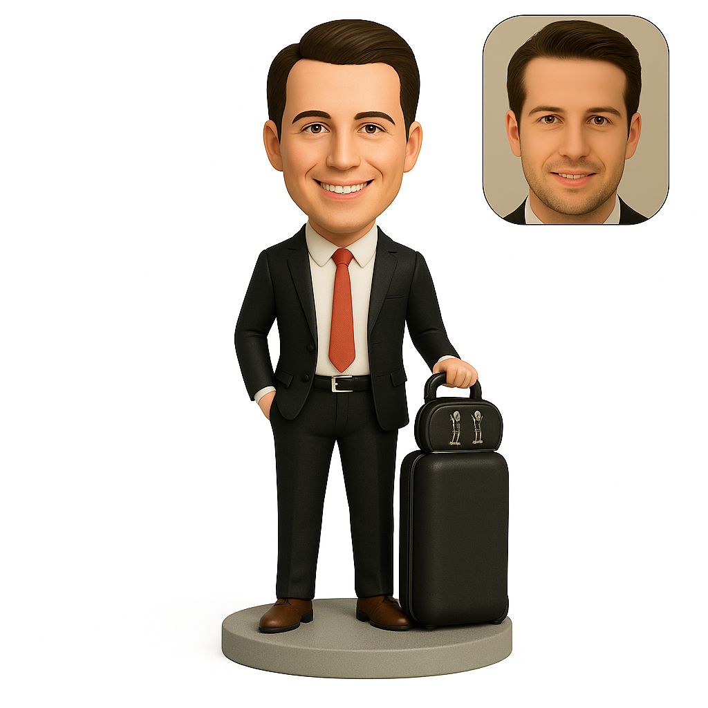 Custom Businessman Bobblehead - Personalized Figurine with Luggage