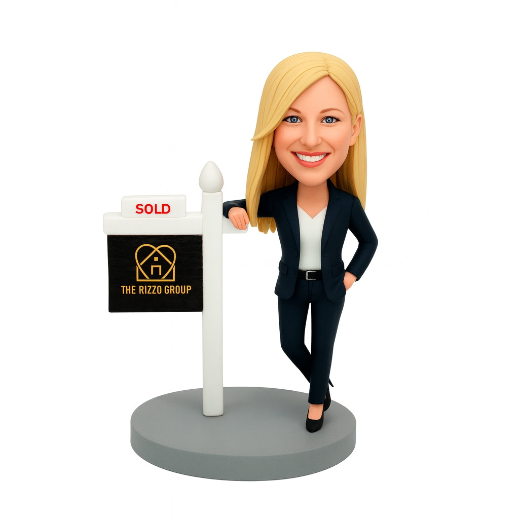Custom Businesswoman Bobblehead - Personalized Figurine with SOLD Sign