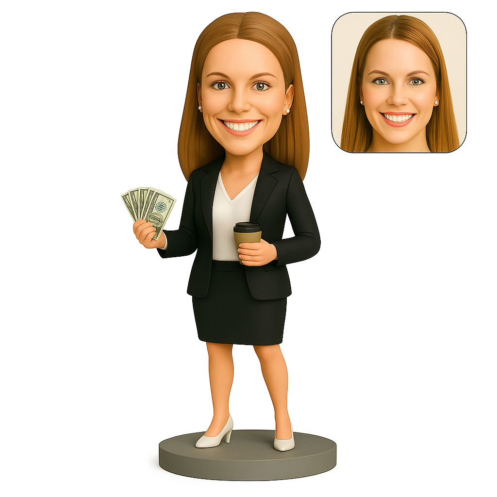 Custom Businesswoman Bobblehead - Personalized Figurine with Cash