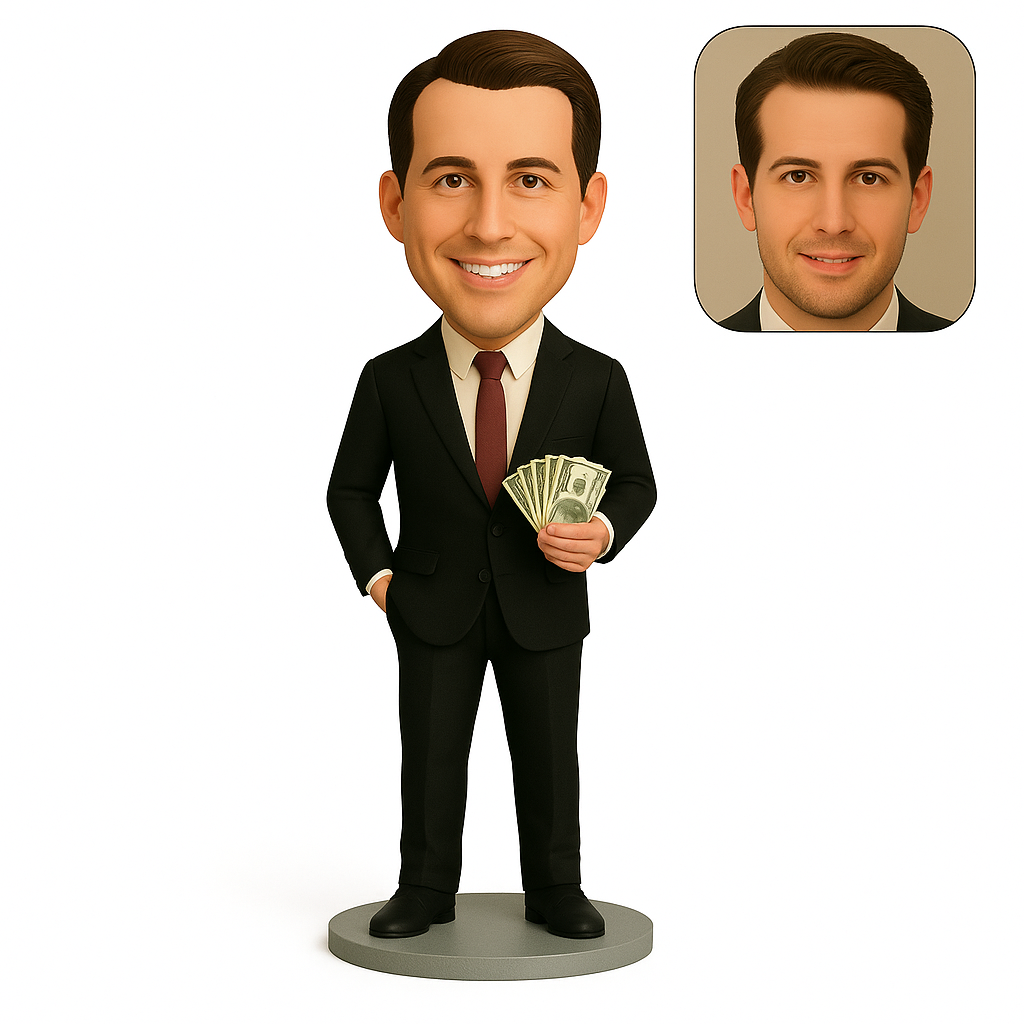 Custom Businessman Bobblehead - Personalized Office Figurine with Cash