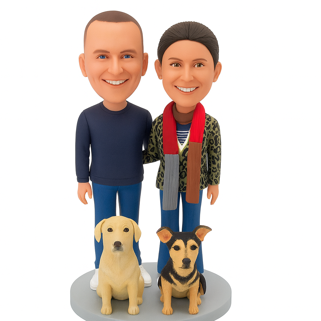 Couple with Pets Custom Bobblehead