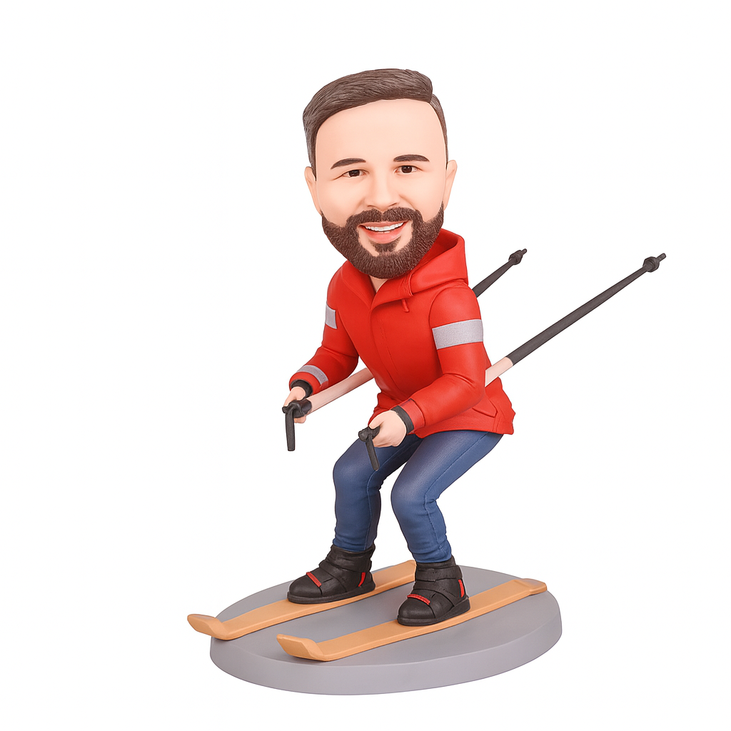 Custom Male Skiing Bobblehead – Personalized Outdoor Winter Figurine