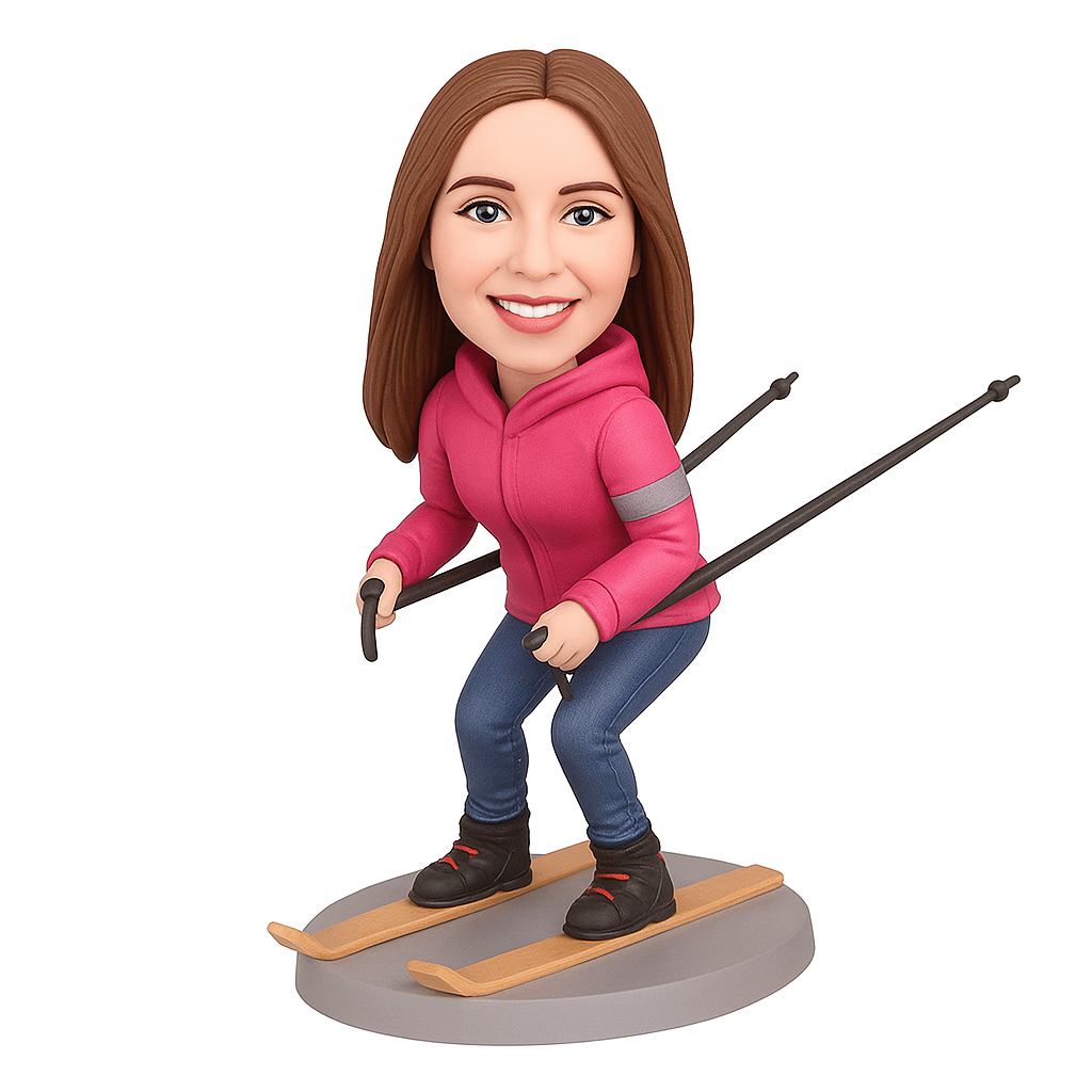 Custom Female Skiing Bobblehead – Personalized Snow Sports Gift