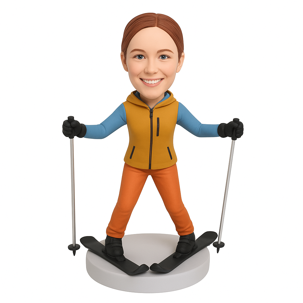 Custom Female Skiing Bobblehead – Personalized Winter Sports Figurine
