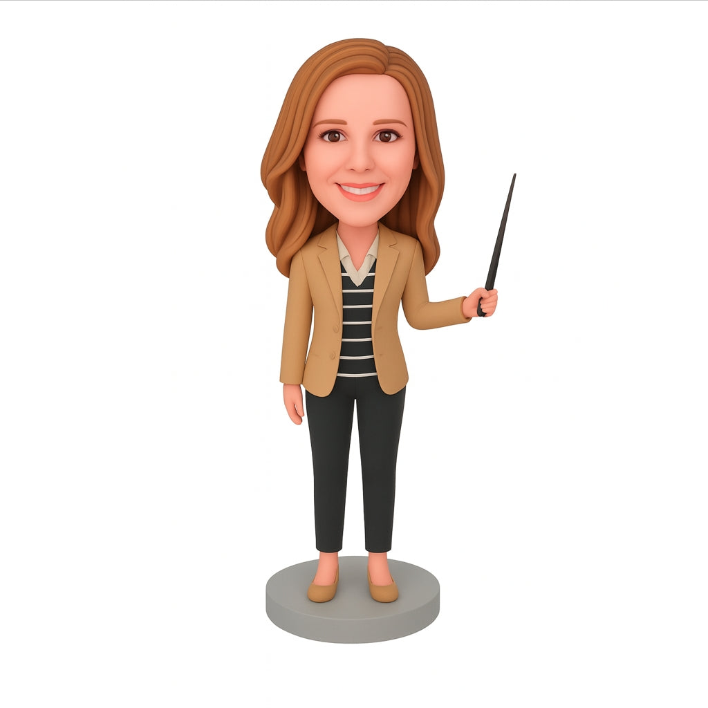 Custom Female Teacher Bobblehead – Personalized Figurine with Pointer