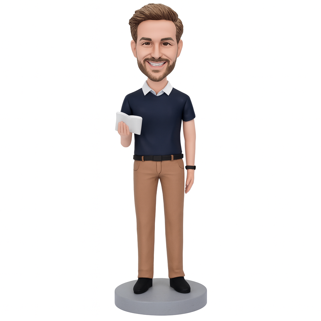 Custom Male Teacher Bobblehead – Personalized Figurine with Book