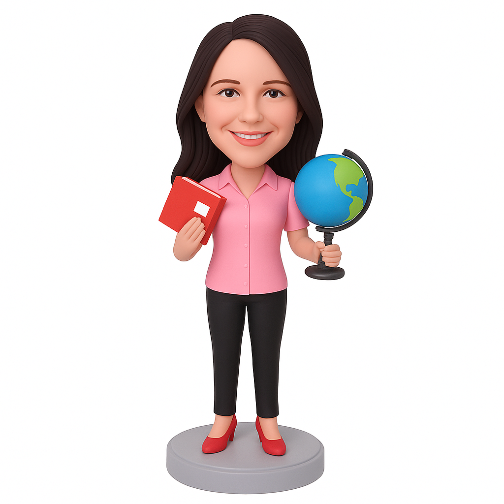 Custom Female Teacher Bobblehead – Personalized Figurine with Globe & Book