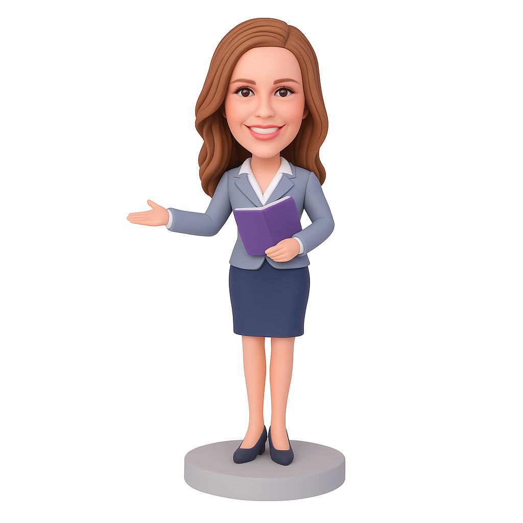 Custom Female Teacher Bobblehead – Personalized Figurine Holding Folder