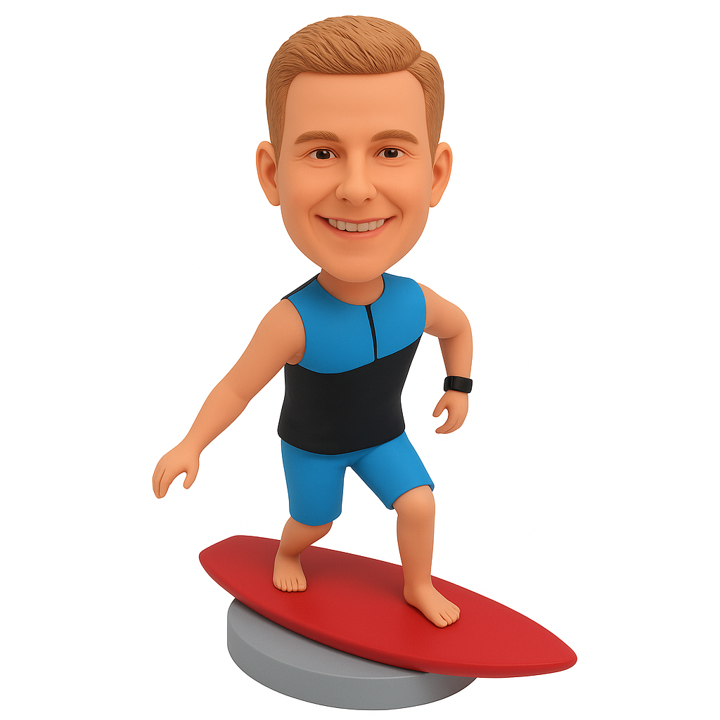 Custom Male Surfing Bobblehead – Riding the Wave