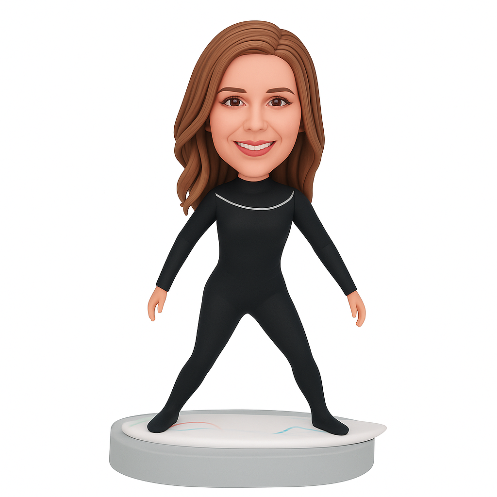 Custom Female Surfing Bobblehead – Wetsuit Pose