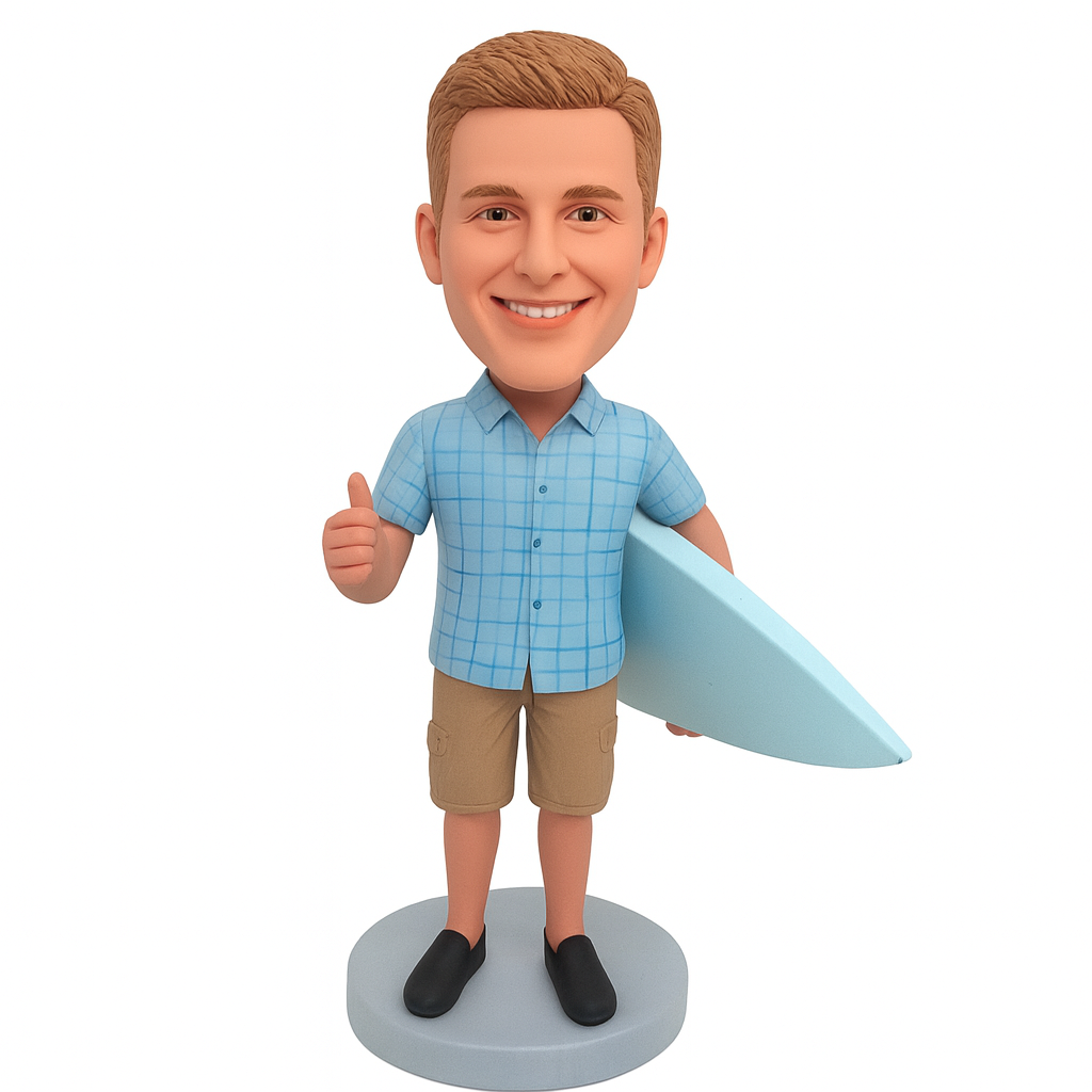 Custom Male Surfing Bobblehead – Casual Surfboard Pose
