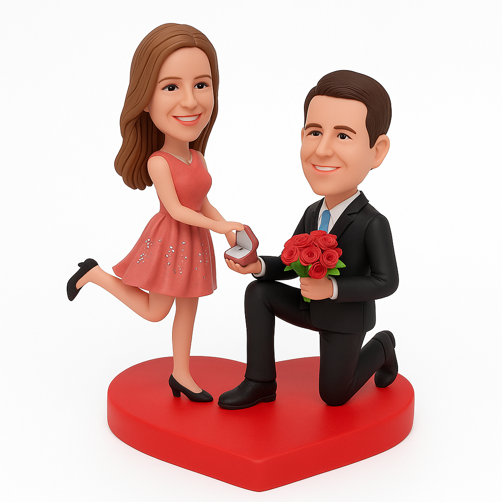 Custom Proposal Wedding Bobblehead on Heart Base - Romantic Wedding Gift