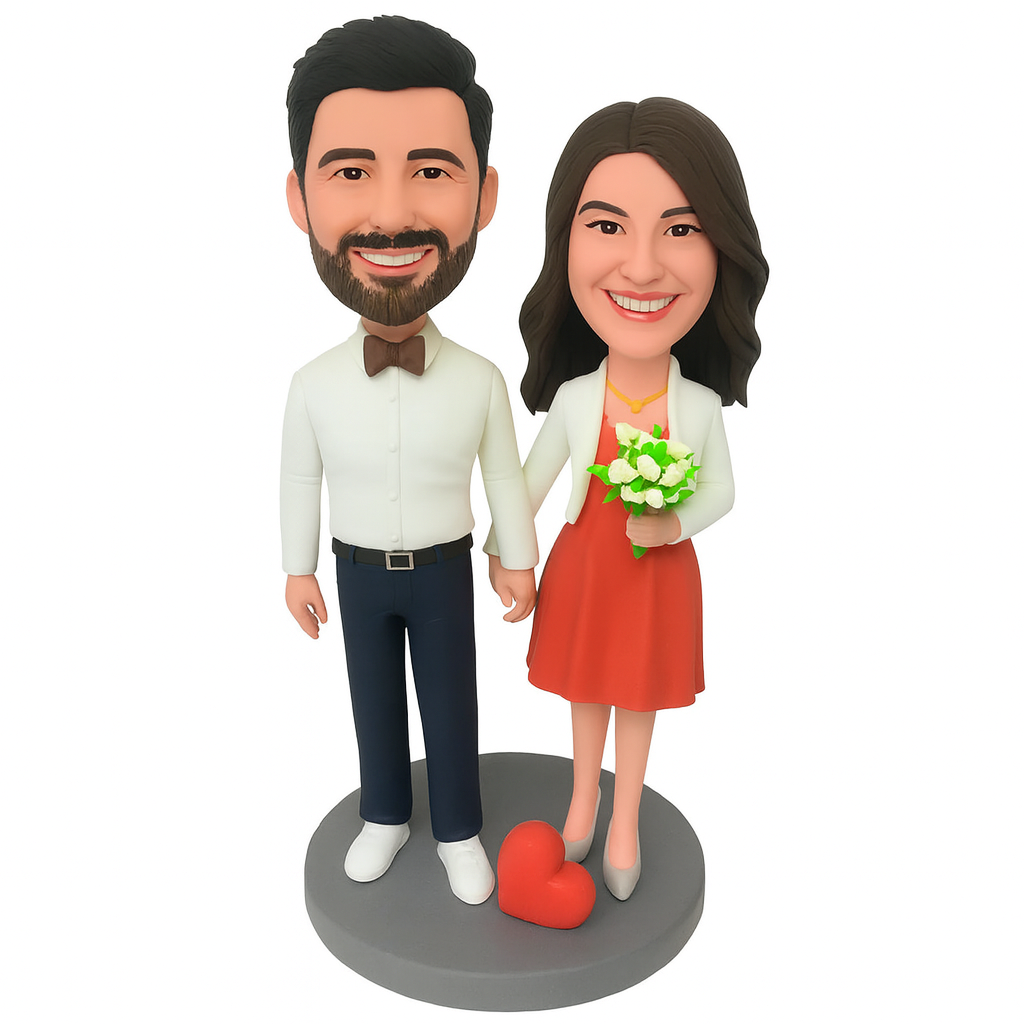 Custom Elegant Bride & Groom Bobblehead - Personalized Wedding Gift