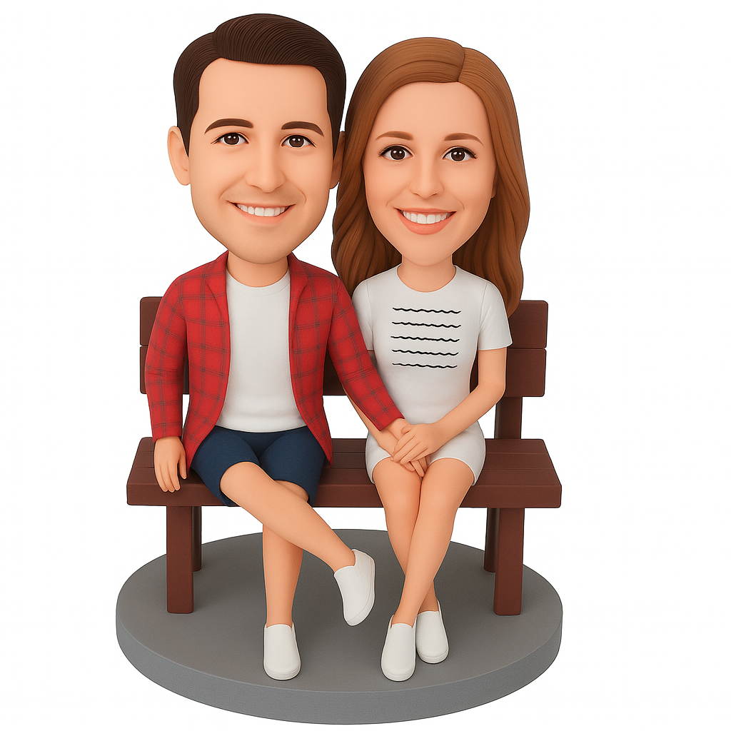 Custom Wedding Bobblehead on Bench - Personalized Wedding Gift Figurine