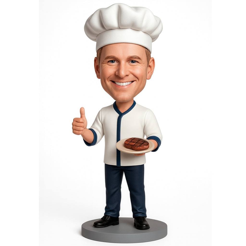 Custom Male Chef Bobblehead with Pie - Personalized Baking Gift