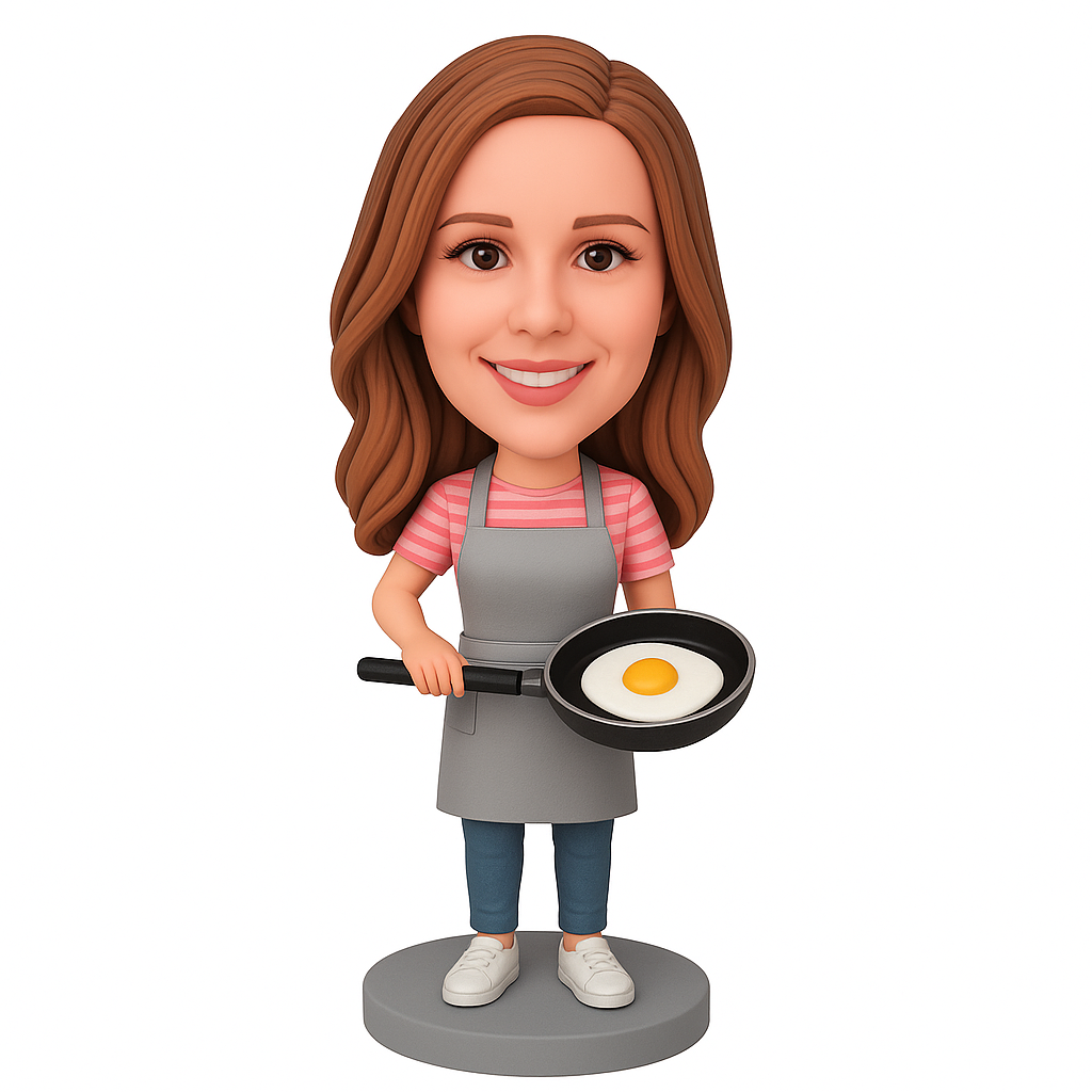 Custom Female Chef Bobblehead with Frying Pan - Fun Cooking Gift