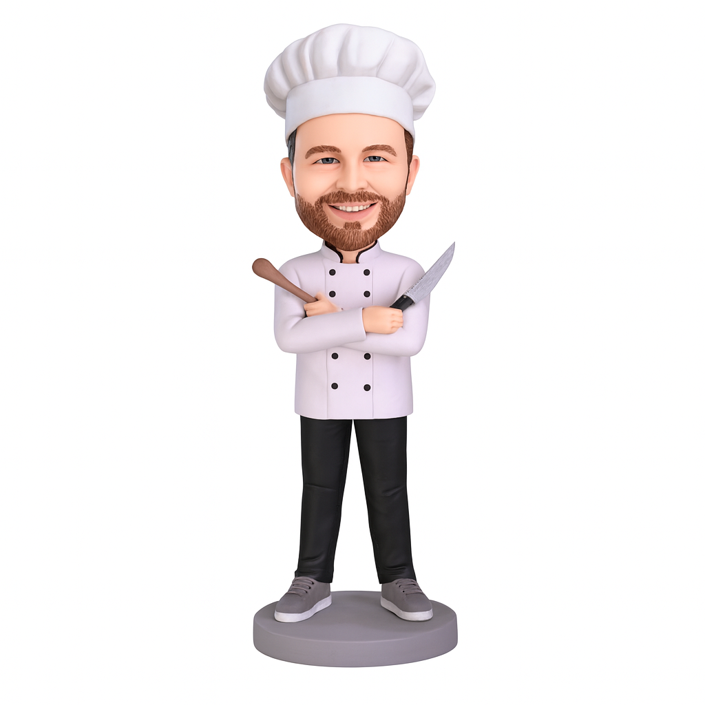Custom Male Chef Bobblehead with Crossed Arms - Personalized Cooking Gift