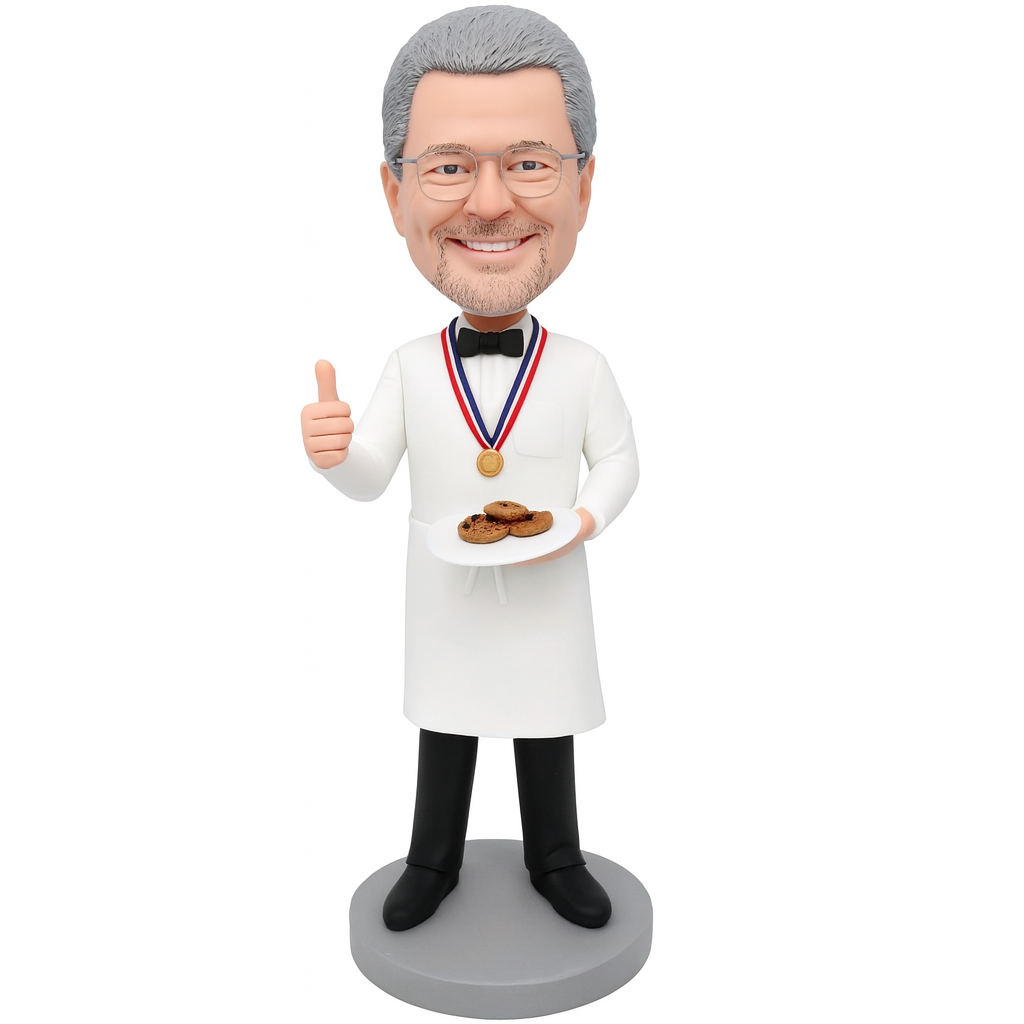Custom Male Chef Bobblehead with Medal - Personalized Kitchen Figurine