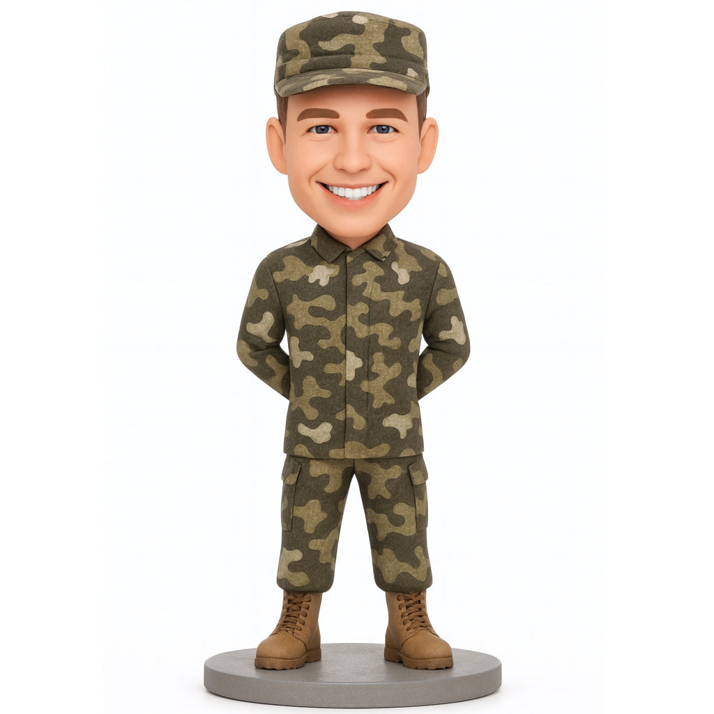 Custom Military Bobblehead - Personalized Soldier Figurine in Camo