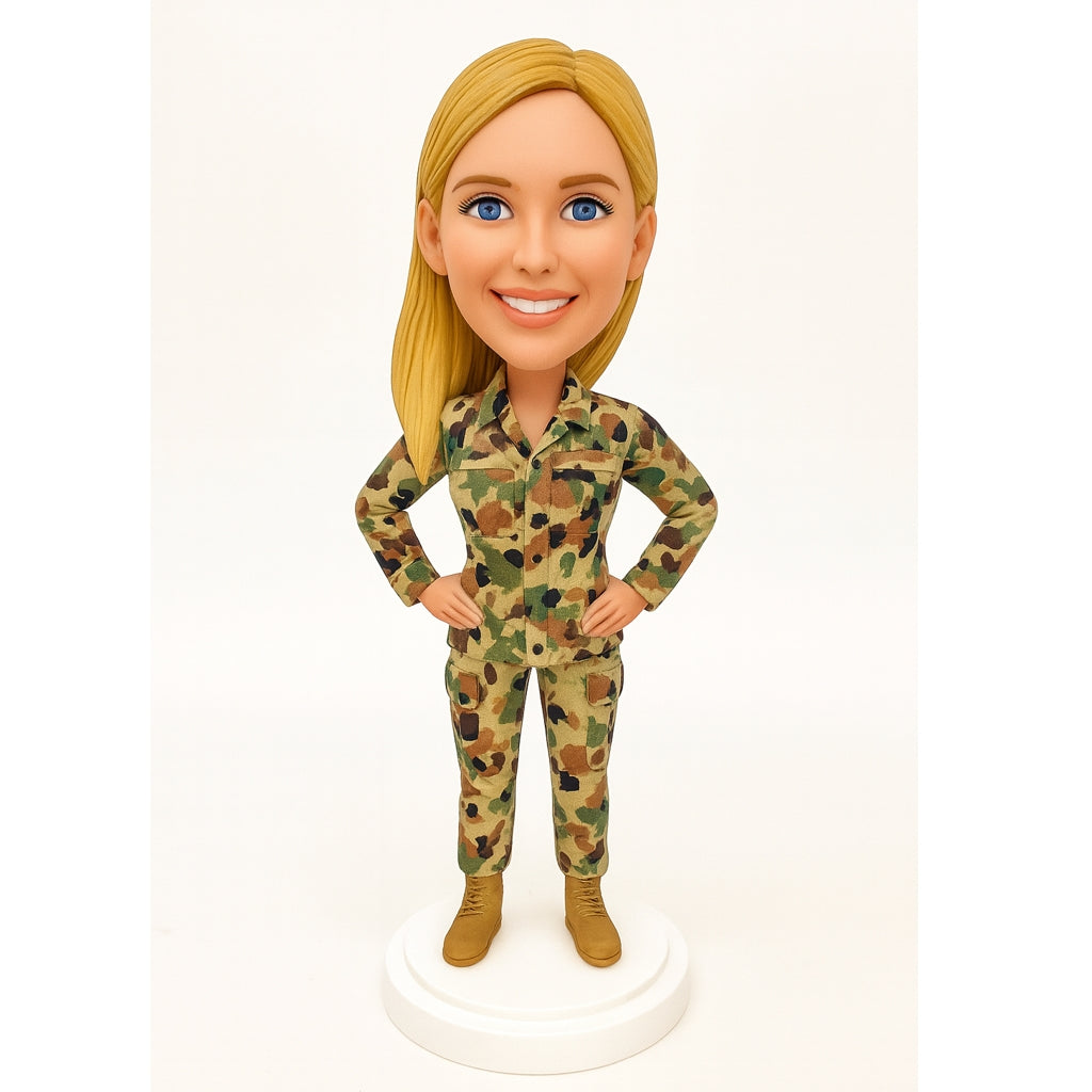Custom Female Military Bobblehead - Personalized Soldier Figurine