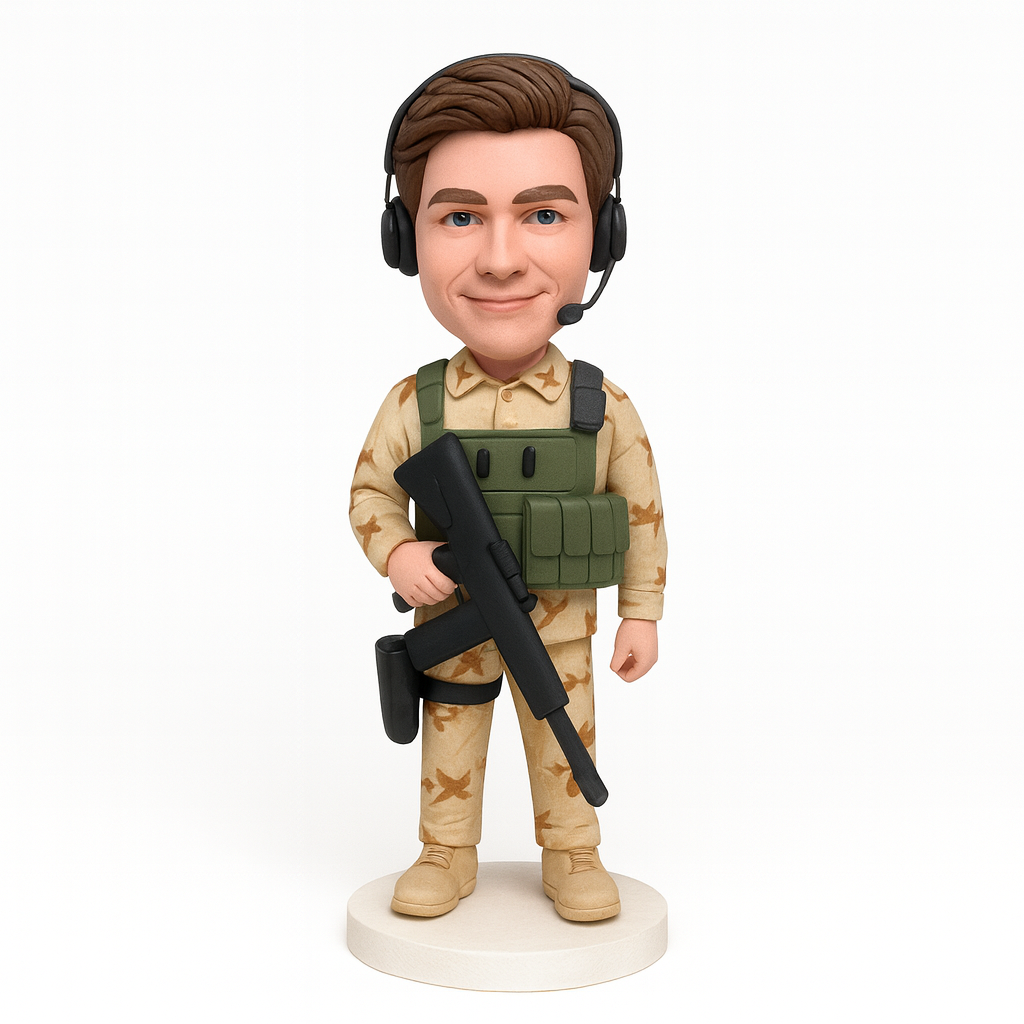 Custom Military Bobblehead - Personalized Soldier Figurine with Rifle