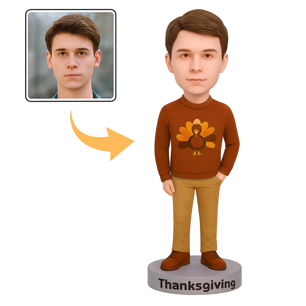 Custom Engraved Thanksgiving Male Bobblehead in Autumn Outfit